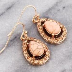 Salmon Pink Crystal Howlite Bead Teardrop Earrings